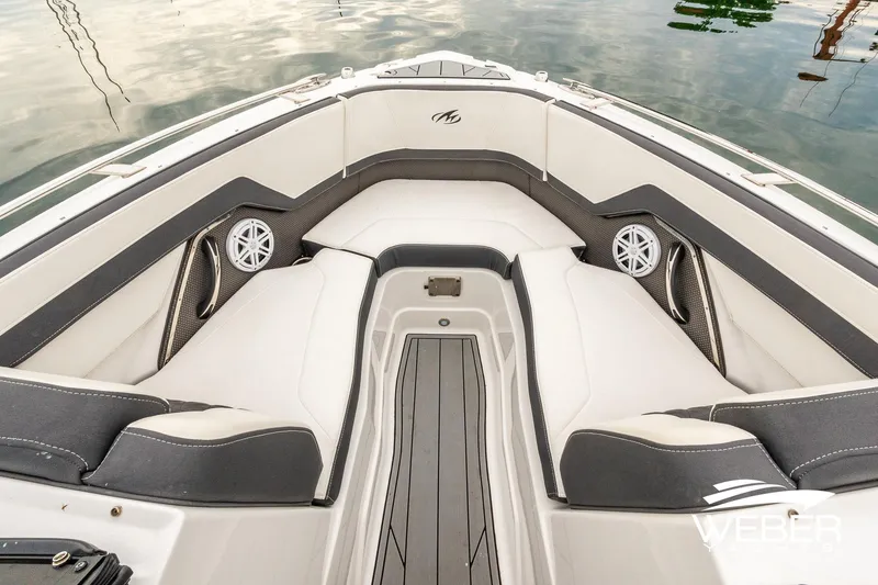 Slide: The Image of 2023 Monterey 255SS Super Sport boat interior with sleek seating and modern design. - 35