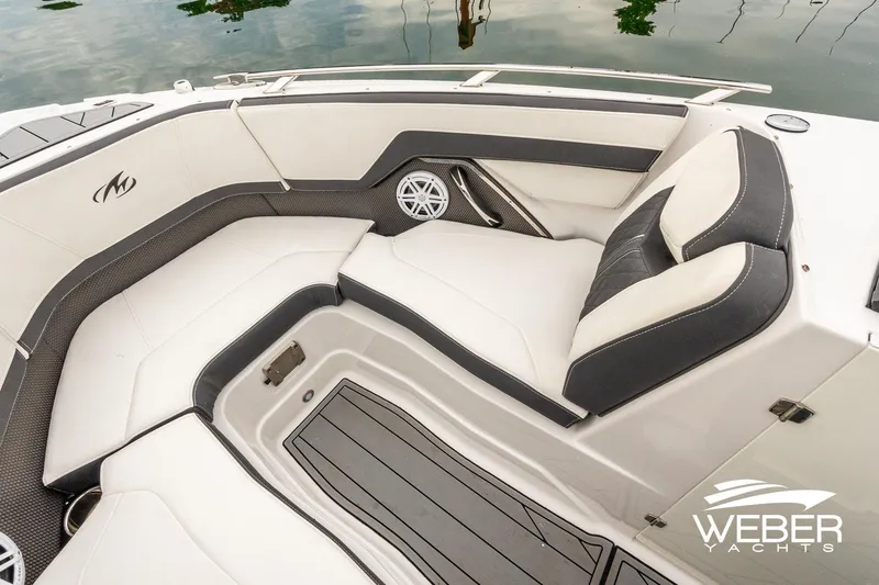 Slide: The Image of 2023 Monterey 255SS Super Sport boat interior with luxurious seating and modern design. - 37