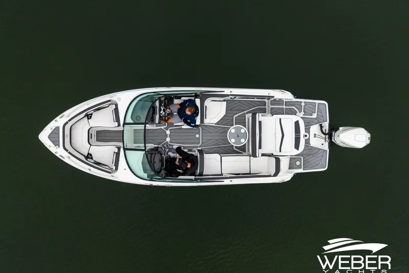 Slide: The Image of Aerial view of 2023 Monterey 255SS Super Sport boat on water. - 15