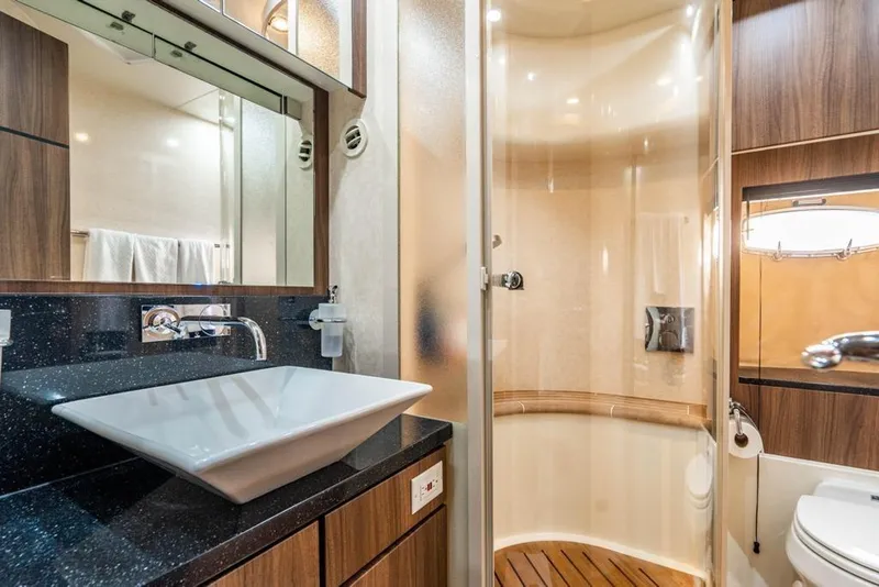 Slide: The Image of Luxurious bathroom on 2020 Fairline 68 yacht with modern fixtures and elegant design. - 42