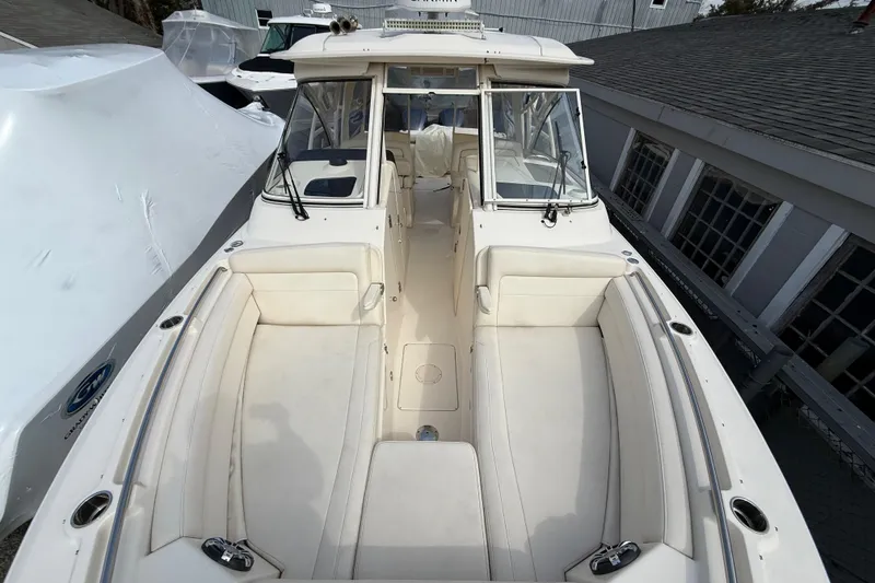 Slide: The Image of 2020 Grady-White Freedom 325 boat with spacious seating and sleek design. - 24
