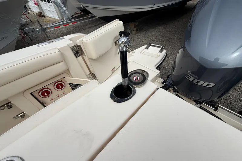 Slide: The Image of 2020 Grady-White Freedom 325 boat interior with Yamaha 300 engine. - 36