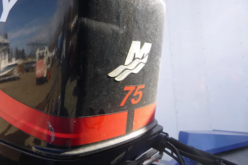 Slide: The Image of 2011 Tracker Pro Team 175 TF boat engine with red and black design. - 15