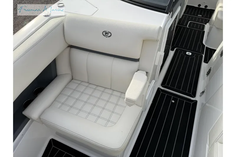 Slide: The Image of Luxury seating on 2021 Cobalt R30 boat with elegant white upholstery. - 32