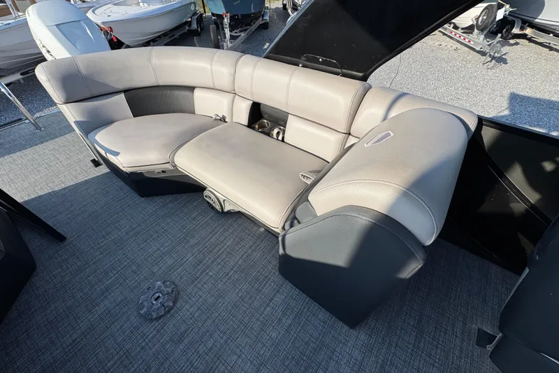 Slide: The Image of Luxurious seating on 2018 South Bay 725RS pontoon boat, featuring plush upholstery. - 28