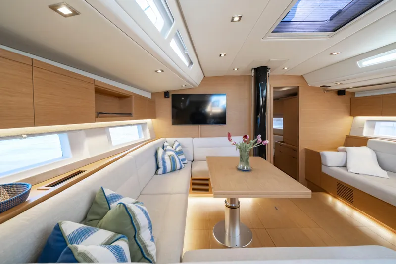 Slide: The Image of Luxurious interior of 2016 Grand Soleil 58 yacht with modern furnishings and elegant decor. - 47