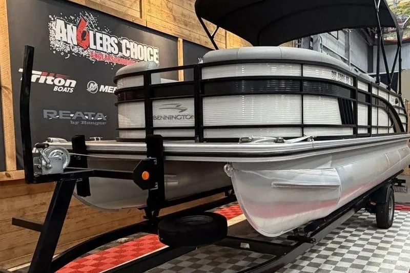 Slide: The Image of 2021 Bennington 20 LSB pontoon boat on display at Angler's Choice showroom. - 8