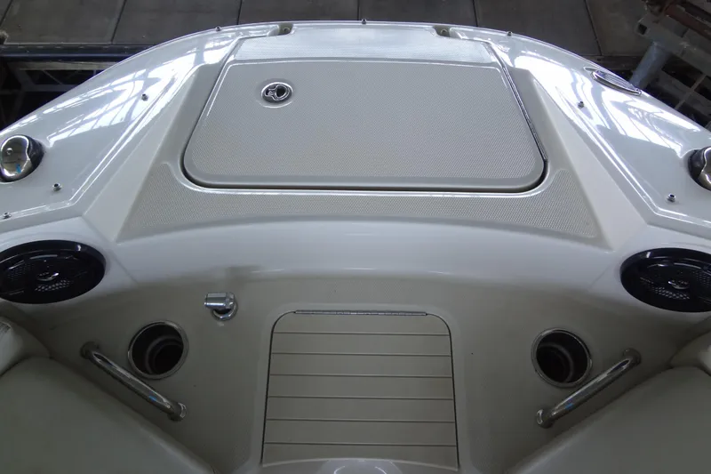 Slide: The Image of 2010 Sea Ray 260 Sundeck boat interior with storage compartment and speakers. - 29