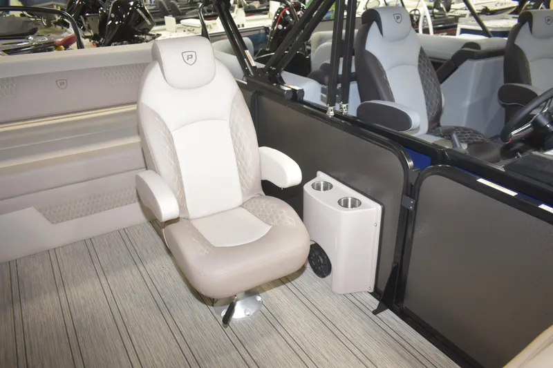 Slide: The Image of Luxurious seating in 2026 Premier 230 Solaris RL pontoon boat interior. - 12