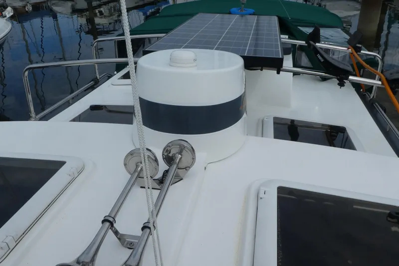 Slide: The Image of 2015 Ranger Tugs R-25 SC boat deck with solar panel and equipment. - 24