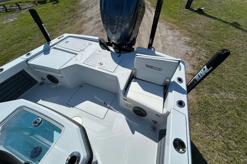 Slide: The Image of 2026 Pathfinder 2500 Hybrid boat deck with seating and storage compartments. - 15