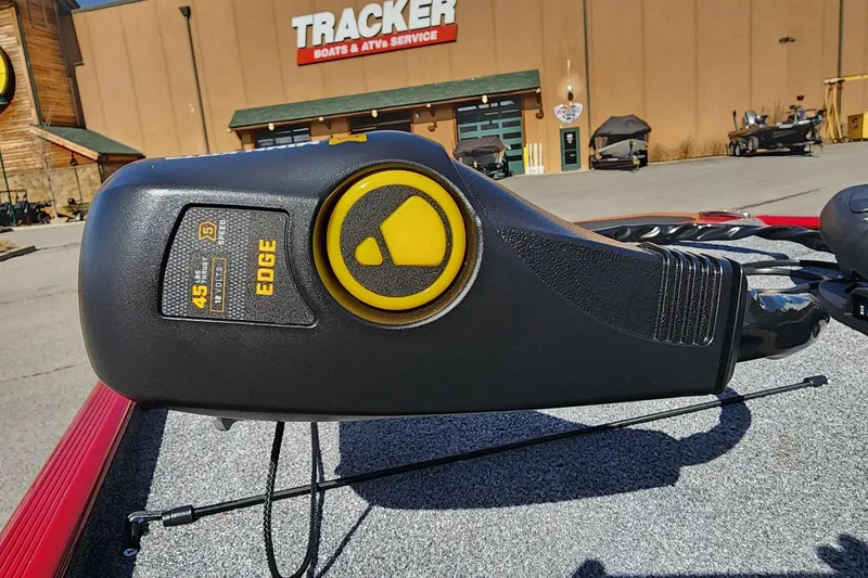 Slide: The Image of 2024 Tracker Bass Tracker Classic XL trolling motor at dealership, featuring 45-pound thrust and five speeds. - 5
