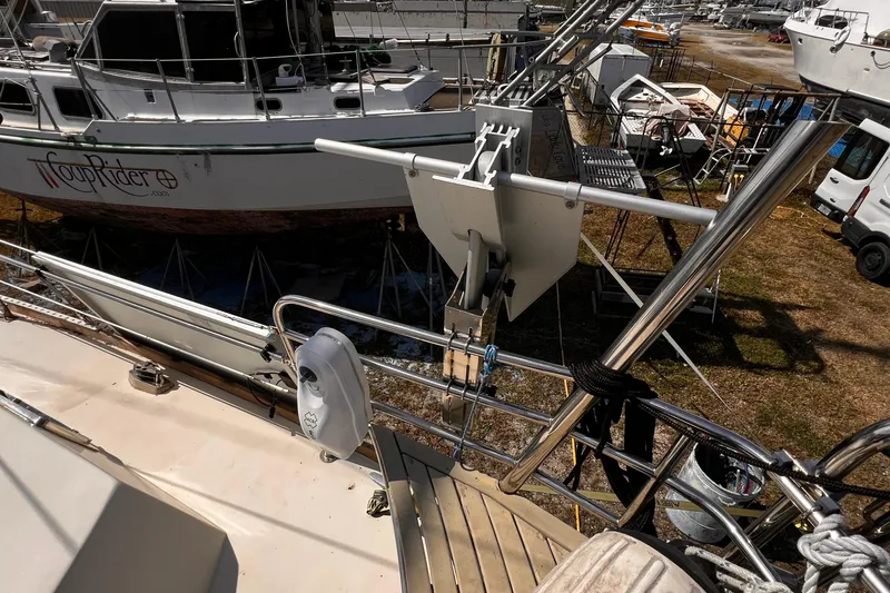 Slide: The Image of Navigation station inside a 1980 Morgan 462 sailboat with radio and monitor. - 10