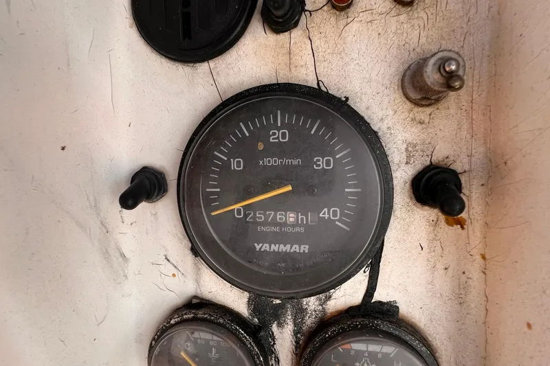 Slide: The Image of Close-up of a Yanmar engine hour meter on a 1980 Morgan 462. - 12