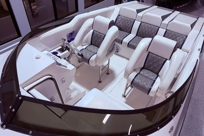 Slide: The Image of Luxurious interior of 2008 Sleekcraft 34' Heritage boat with plush seating and modern design. - 21