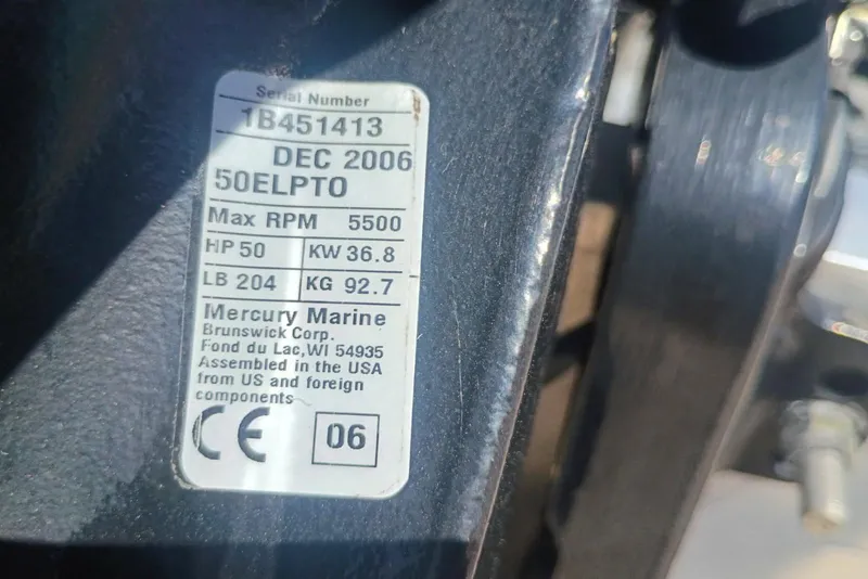 Slide: The Image of Label on Mercury Marine engine, model 50ELPTO, December 2006, 50 HP, 5500 RPM. - 12