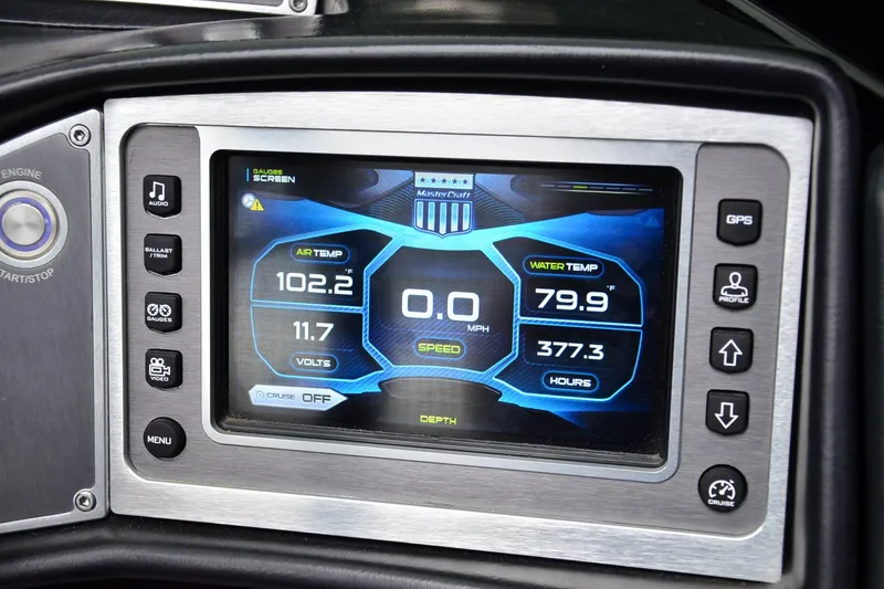 Slide: The Image of Dashboard display of a 2017 MasterCraft X26 boat showing temperature and speed metrics. - 10