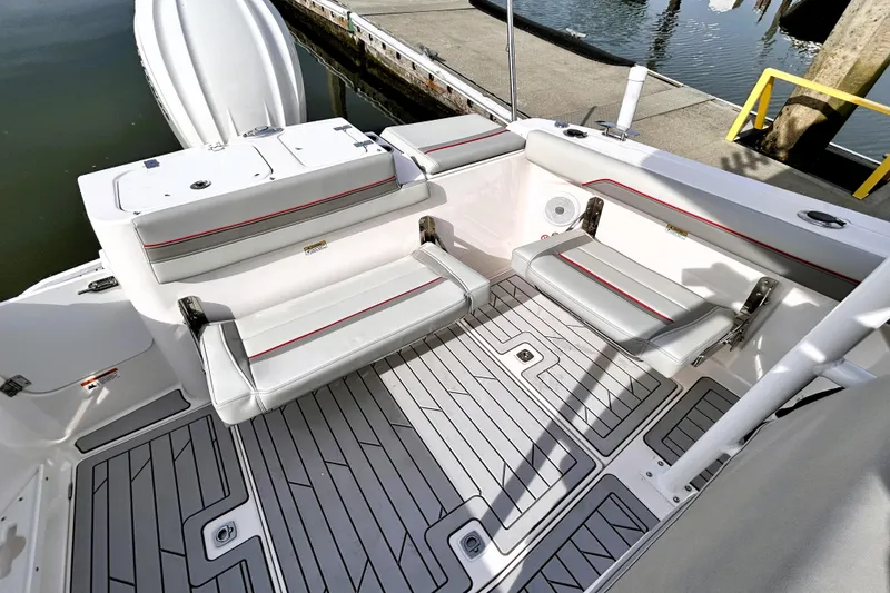 Slide: The Image of Modern 2025 Solara S-250 CW boat interior with sleek seating and stylish flooring. - 37