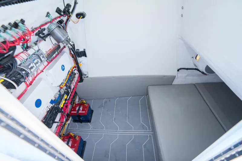 Slide: The Image of Electrical compartment of Dynamic D-250DF 2026 model with wiring and batteries. - 18