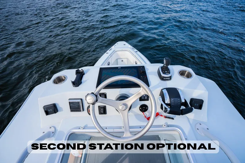 Slide: The Image of Helm of Dynamic D-250DF boat, 2026 model, with optional second station feature. - 24