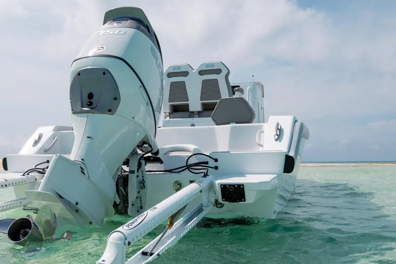 Slide: The Image of Modern Dynamic D-250DF boat with powerful outboard motor in clear water, 2026 model. - 3