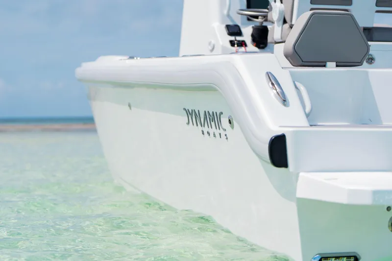 Slide: The Image of 2026 Dynamic D-250DF boat on clear water, showcasing sleek design and modern features. - 31