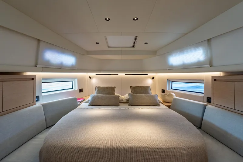 Slide: The Image of Luxurious interior cabin of 2026 Pardo Yachts P43 with elegant bedding and modern design. - 20