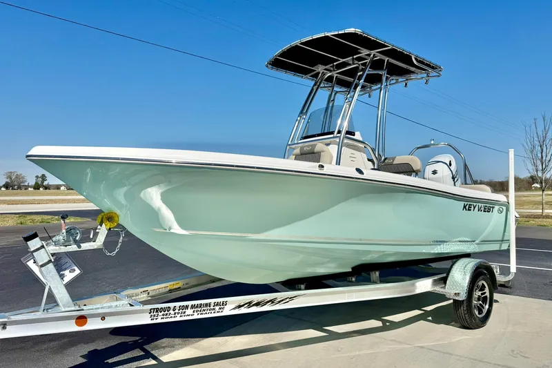 Slide: The Image of 2026 Key West 189 FS boat on trailer, featuring sleek design and modern features. - 5