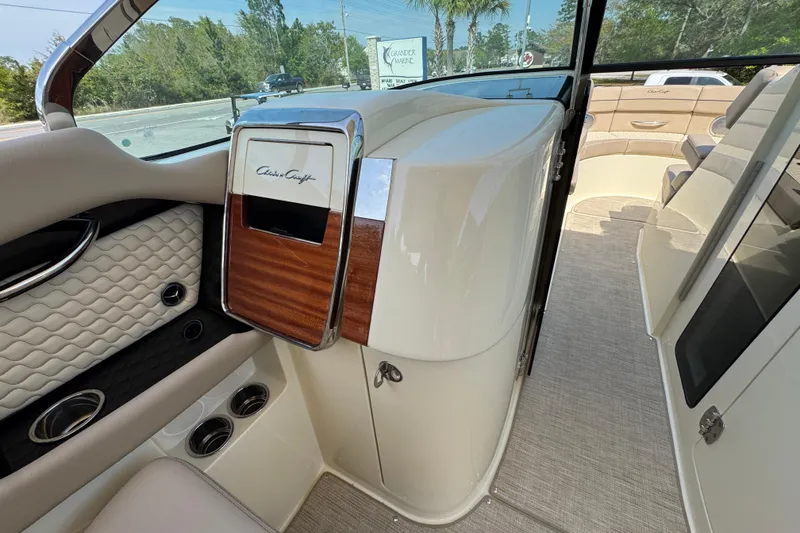 Slide: The Image of 2026 Chris-Craft Launch 35 GT interior with elegant wood and leather detailing. - 32