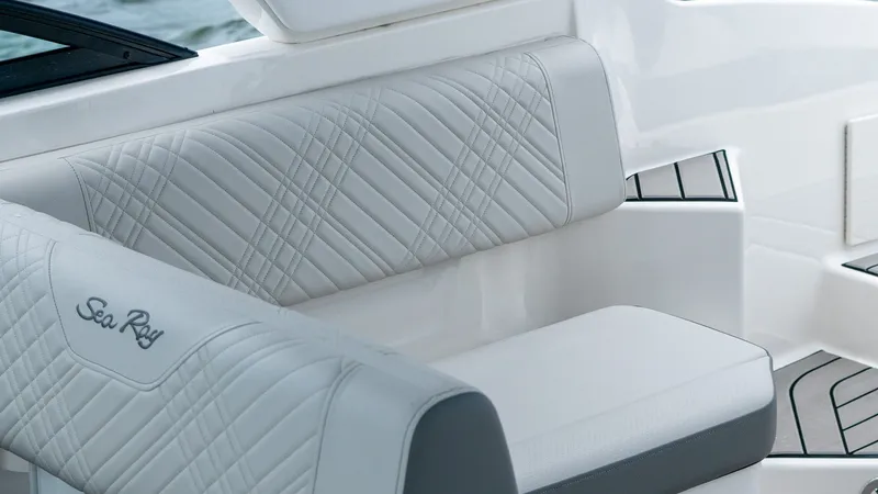 Slide: The Image of Luxurious seating in the 2026 Sea Ray SDX 270 Outboard boat. - 18