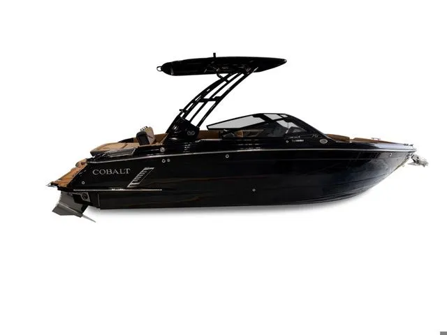 Slide: The Image of 2026 Cobalt R4 Surf boat, side view, sleek black design. - 6