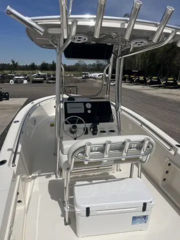 Slide: The Image of 2026 Bulls Bay 230CC boat with helm station and cooler. - 4