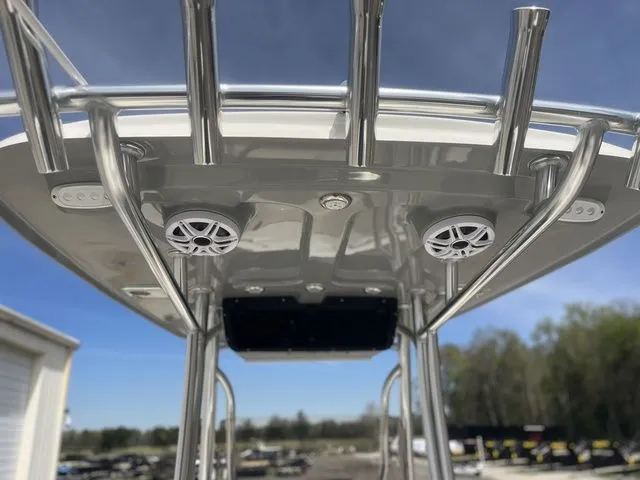 Slide: The Image of Bulls Bay 230CC boat with speakers and stainless steel frame, year 2026. - 6