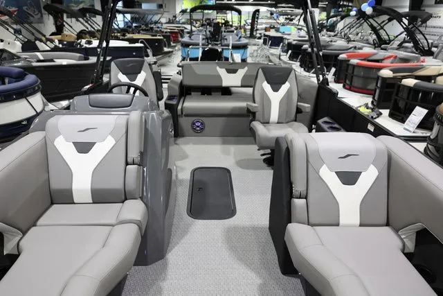 Slide: The Image of Interior of Evotti 521 CS boat, 2026 model, featuring luxurious seating. - 10