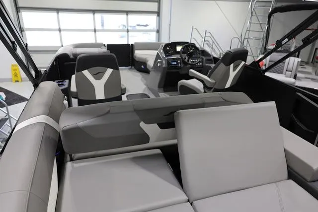 Slide: The Image of Interior of Evotti 521 CS boat, 2026 model, featuring modern seating. - 19