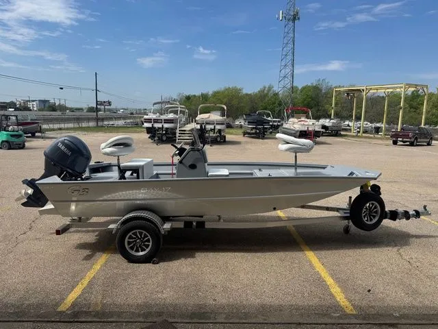 Slide: The Image of 2026 G3 Bay 17 boat parked on trailer outdoors. - 5