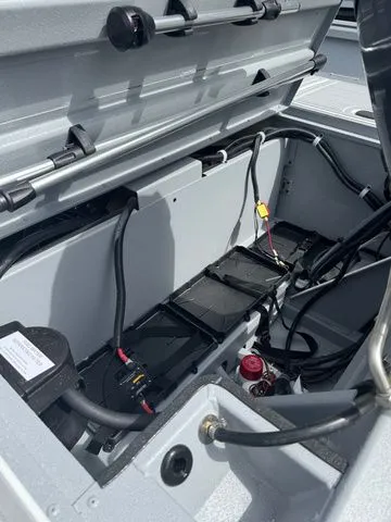 Slide: The Image of Interior view of G3 Bay 17 boat, 2026 model, showing batteries and wiring. - 7