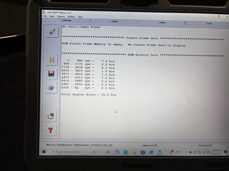 Slide: The Image of ECM diagnostic screen on Panasonic Toughbook, Tracker Pro Guide V-175WT 2023. - 17