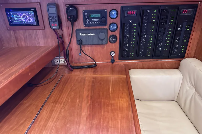 Slide: The Image of Navigation and control panel of a 2016 Tartan 4000 yacht with Raymarine equipment. - 41