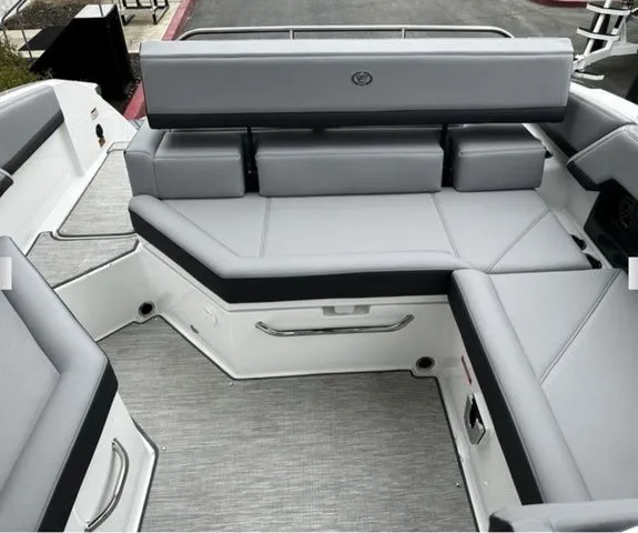 Slide: The Image of Interior of Cobalt R4 boat, gray upholstery, model year 2025. - 6