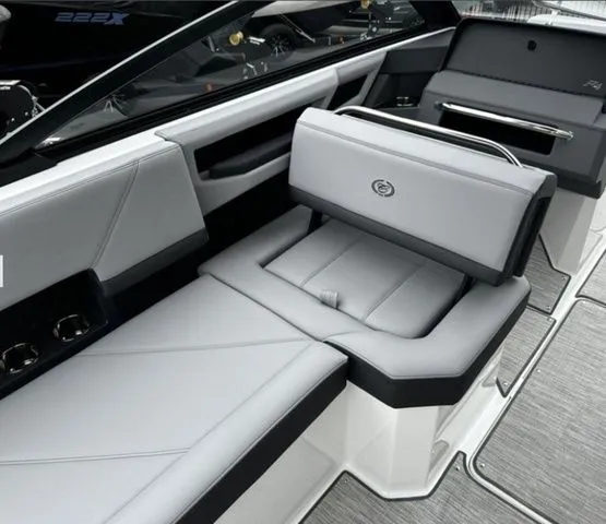 Slide: The Image of Interior of Cobalt R4 boat, luxurious gray seating, model 2025. - 8