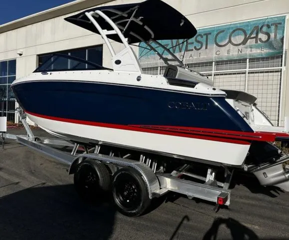 Slide: The Image of 2025 Cobalt R4 boat on trailer at West Coast Boat Center. - 3