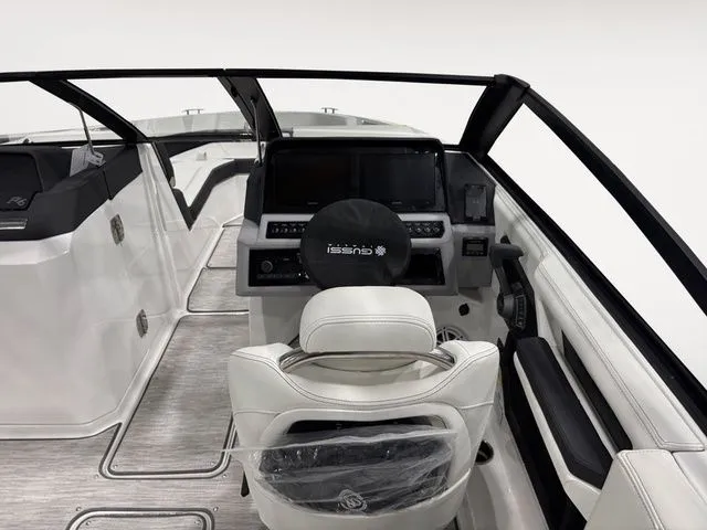 Slide: The Image of Interior of 2025 Cobalt R6 boat with modern cockpit design. - 12