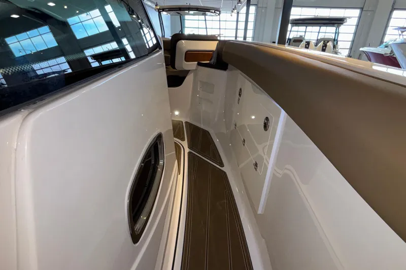 Slide: The Image of 2026 Monterey Elite 30 OB boat interior with sleek design and modern finishes. - 36