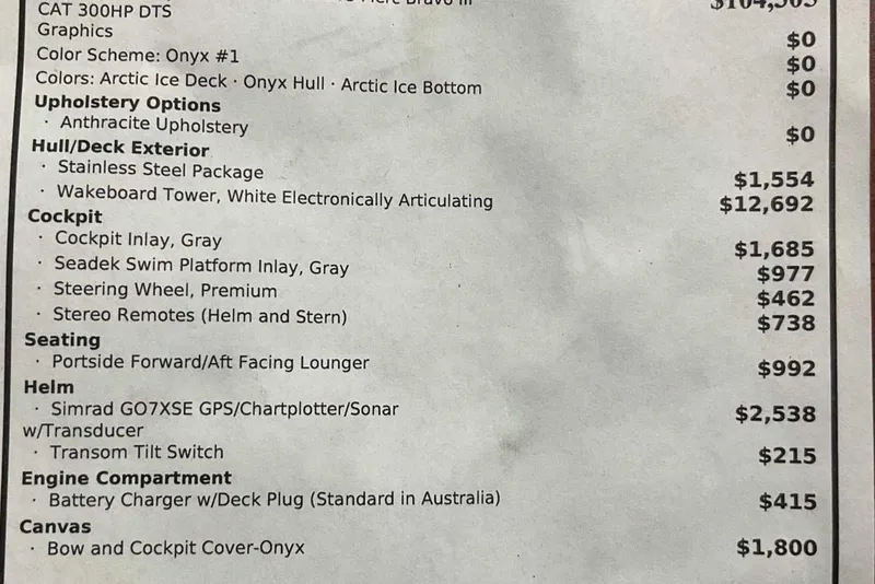 Slide: The Image of 2023 Monterey 238SS Super Sport features and pricing details on a printed list. - 6