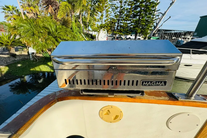 Slide: The Image of Stainless steel Magma grill on 1991 Sea Ray 380 Aft Cabin yacht deck. - 10