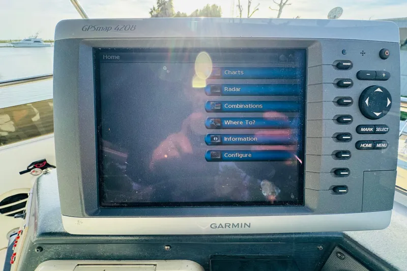 Slide: The Image of Garmin GPSmap 4208 navigation system on a 1991 Sea Ray 380 Aft Cabin yacht. - 16