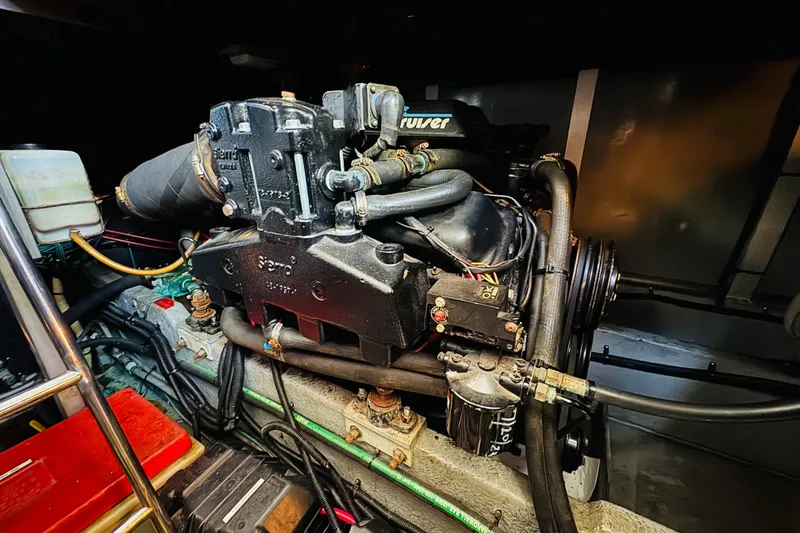 Slide: The Image of Engine compartment of a 1991 Sea Ray 380 Aft Cabin boat. - 42