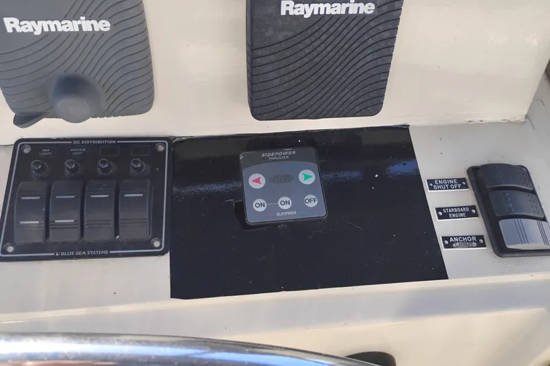 Slide: The Image of Control panel of a 1988 PT 52 AFT Cabin Motor Yacht with Raymarine equipment. - 20