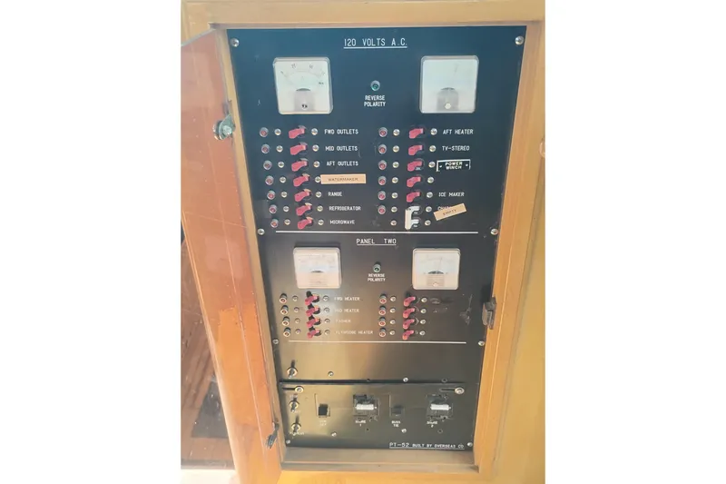 Slide: The Image of Electrical panel of 1988 PT 52 AFT Cabin Motor Yacht with switches and meters. - 52